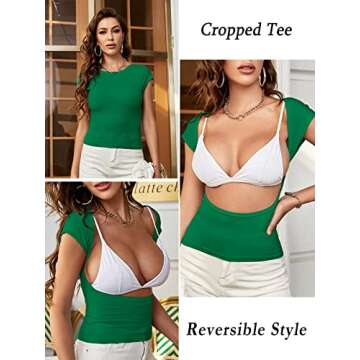 ForeFair Women Sexy Backless Top Open Back Short Sleeve Shirts Cute Slim Fit Crewneck Summer Casual ...