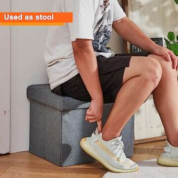 ALASDO Ottoman Storage Ottoman Footrest Stool Small Ottoman with Storage Foldable Ottoman Foot Rest Footstool Bench for Living Room 17x13x13inches Grey