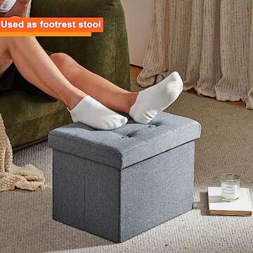 ALASDO Ottoman Storage Ottoman Footrest Stool Small Ottoman with Storage Foldable Ottoman Foot Rest Footstool Bench for Living Room 17x13x13inches Grey