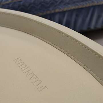 Fuanrun 30 * 30 inches high-end Light Luxury Leather Round Oversized Service Tray, Ottoman Tray，Coffee Tray, Food Tray, Family Dinner, Outdoor Picnic, Party Party Essential Tray (Beige White)