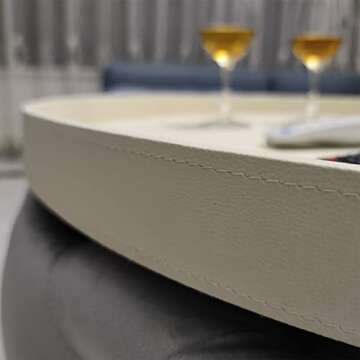 Fuanrun 30 * 30 inches high-end Light Luxury Leather Round Oversized Service Tray, Ottoman Tray，Coffee Tray, Food Tray, Family Dinner, Outdoor Picnic, Party Party Essential Tray (Beige White)