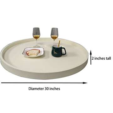 Fuanrun 30 * 30 inches high-end Light Luxury Leather Round Oversized Service Tray, Ottoman Tray，Coffee Tray, Food Tray, Family Dinner, Outdoor Picnic, Party Party Essential Tray (Beige White)