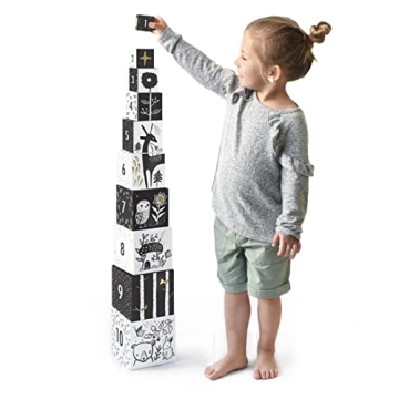 Wee Gallery Nesting Blocks - Woodland Animals and Numbers, Black and White Stacking and Building Toy...