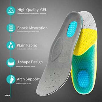 Kids Running Gel Insoles Kids Shock Absorbing Arch Support Silicone Material Insoles Good Feet Step Aid Big Kid US 3.5-4 (8 5/8-8 3/4)