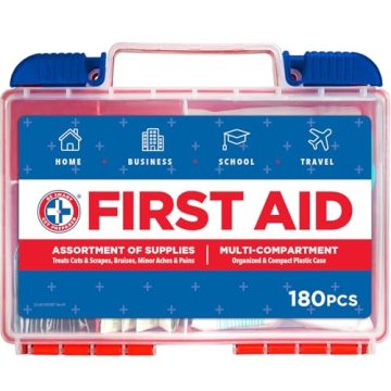 Be Smart Get Prepared 180 Piece First Aid Kit: Clean, Treat, Protect Minor Cuts, Scrapes. Home, Offi...