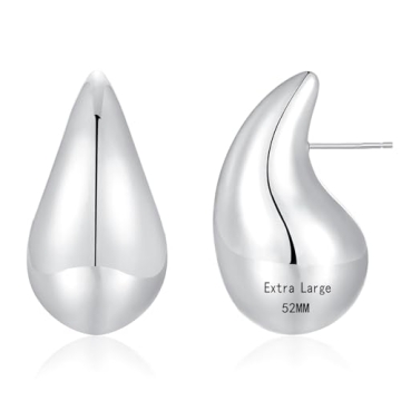 Apsvo Earring Dupes Extra Large Drop Earring Chunky Silver Hoop Earrings for Women, Tear Drop Lightw...