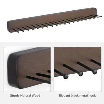 Mkono 2 Packs Tie Rack Wall Mounted Belt Hanger Holder Rustic Wood Tie Organizer for Men Closet Max up 20 Storage for Ties Belts Scarf