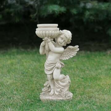 17.5-Inch Angel Cherub Holding Birdbath Statue for Garden Decor