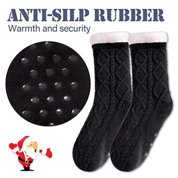 LINEMIN Womens Slipper Socks Winter Warm Fleece Lined Socks Cozy Soft Thick Fuzzy Non Slip Indoor Ch...