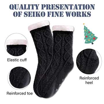 LINEMIN Womens Slipper Socks Winter Warm Fleece Lined Socks Cozy Soft Thick Fuzzy Non Slip Indoor Christmas Socks