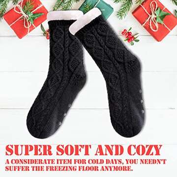 LINEMIN Womens Slipper Socks Winter Warm Fleece Lined Socks Cozy Soft Thick Fuzzy Non Slip Indoor Christmas Socks