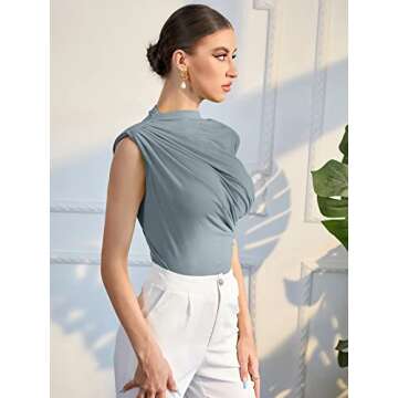 Milumia Women Side Ruched Tank Tops Sleeveless Trendy Tee Shirts Dusty Blue Small