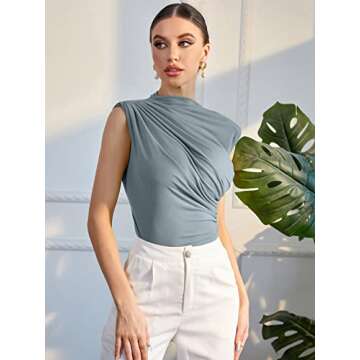 Milumia Women Side Ruched Tank Tops Sleeveless Trendy Tee Shirts Dusty Blue Small