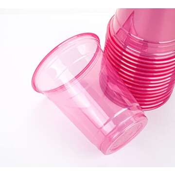 Golden Apple, 12oz 50sets Pink Red Plastic cups with Clear Flat lids X hole (50cups+50lids) BPA Free
