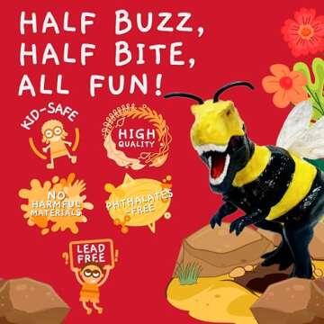 Randimals Animal Figurine Toy Bee & Tyrannosaurus Hybrid Realistic Animal Toys - Unique Mix of Safar...