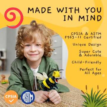 Randimals Animal Figurine Toy Bee & Tyrannosaurus Hybrid Realistic Animal Toys - Unique Mix of Safari Toys & Farm Animals Small Figurines - B-Rex Mini Animal Figures for Kids & Kidults