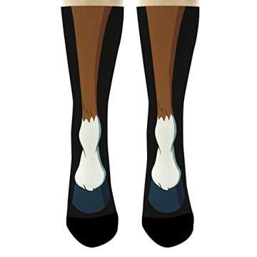ThisWear Funny Novelty Socks Horse Legs & Horseshoe Socks Horse Lover Gifts for Women 1-Pair Novelty Crew Socks