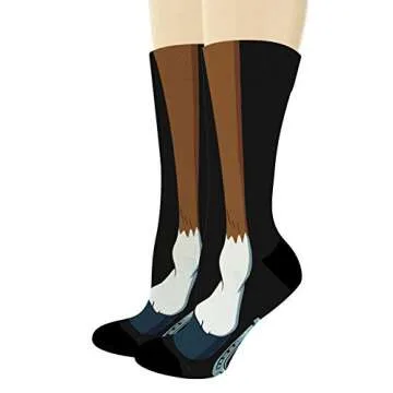 ThisWear Funny Novelty Socks Horse Legs & Horseshoe Socks Horse Lover Gifts for Women 1-Pair Novelty Crew Socks
