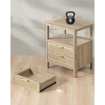 SHEEPPING Rattan Nightstands Set of 2 - Boho Night Stand Bedside Table with 2 Rattan Drawers, Open S...