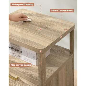 SHEEPPING Rattan Nightstands Set of 2 - Boho Night Stand Bedside Table with 2 Rattan Drawers, Open Storage Shelf, Farmhouse Wood Bed Side Table End Table for Bedroom Living Room, Natural