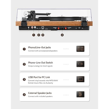 1 by ONE Turntable with Speakers and Bluetooth Connectivity