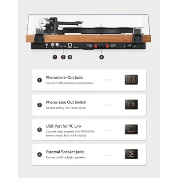 1 by ONE Turntable with Speakers and Bluetooth Connectivity
