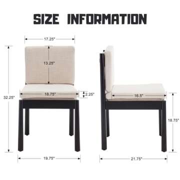 ROCITY Wooden Dining Chairs Set of 2 Beige Linen Fabric Dining Room Chairs Armless Upholstered Cushi...