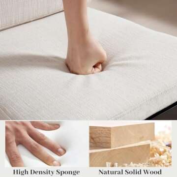 ROCITY Wooden Dining Chairs Set of 2 Beige Linen Fabric Dining Room Chairs Armless Upholstered Cushion Kitchen Chairs Rustic Side Chairs, Black Wood