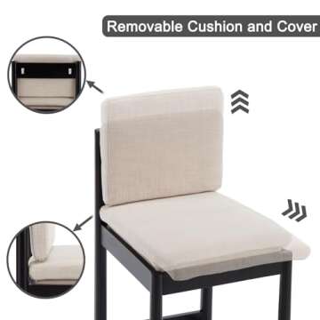 ROCITY Wooden Dining Chairs Set of 2 Beige Linen Fabric Dining Room Chairs Armless Upholstered Cushion Kitchen Chairs Rustic Side Chairs, Black Wood