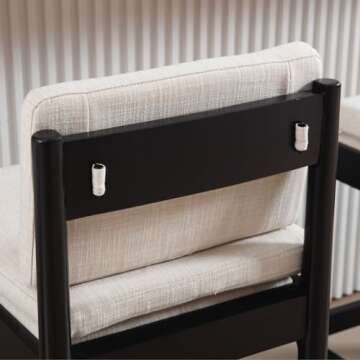 ROCITY Wooden Dining Chairs Set of 2 Beige Linen Fabric Dining Room Chairs Armless Upholstered Cushion Kitchen Chairs Rustic Side Chairs, Black Wood