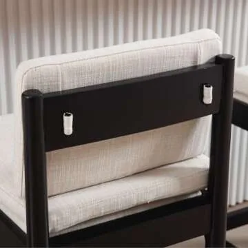 ROCITY Wooden Dining Chairs Set of 2 Beige Linen Fabric Dining Room Chairs Armless Upholstered Cushion Kitchen Chairs Rustic Side Chairs, Black Wood