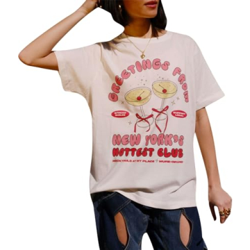 Womens Summer Letter Graphic Tees Y2k Vintage Oversized Tshirts Going Out Tops Casual Baggy Beach Co...