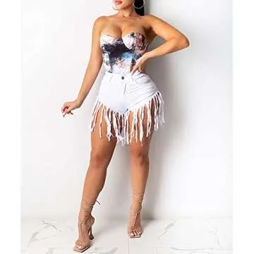 PINSV Women's High Waisted Frayed Denim Shorts