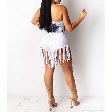 PINSV Women's High Waisted Frayed Denim Shorts