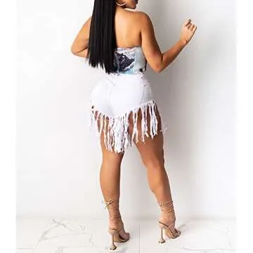 PINSV Women's High Waisted Frayed Denim Shorts