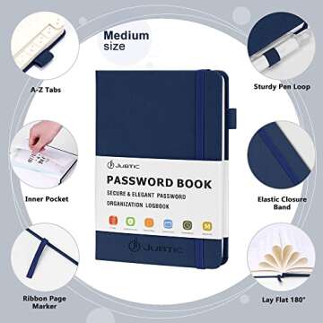 JUBTIC Password Keeper Book with Alphabetical Tabs. Medium Size Password Book for Seniors, Internet ...