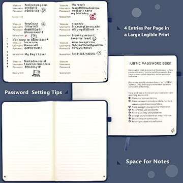 JUBTIC Password Keeper Book with Alphabetical Tabs. Medium Size Password Book for Seniors, Internet Website Address Log in Detail. Hardcover Password Notebook for Home Office, Navy Blue