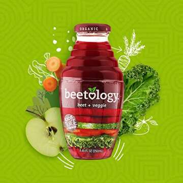 Beetology Organic Beet and Veggie Juice 8.45oz (6 Pack) | 100% Cold Pressed | Heart Healthy | Nutrient Packed Vegetable Juice | Vibrant Flavor