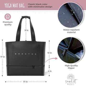 Large Yoga Mat Bag for Women - Waterproof Yoga Mat Bag Carrier - Black Gym Bag w/Yoga Mat Holder Str...