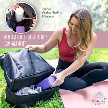 Large Yoga Mat Bag for Women - Waterproof Yoga Mat Bag Carrier - Black Gym Bag w/Yoga Mat Holder Strap - Hot Yoga Bag for Mat and Block - Easy Organization Yoga Travel Bag w/Isolated Shoes Compartment