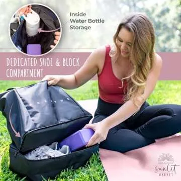 Large Yoga Mat Bag for Women - Waterproof Yoga Mat Bag Carrier - Black Gym Bag w/Yoga Mat Holder Strap - Hot Yoga Bag for Mat and Block - Easy Organization Yoga Travel Bag w/Isolated Shoes Compartment