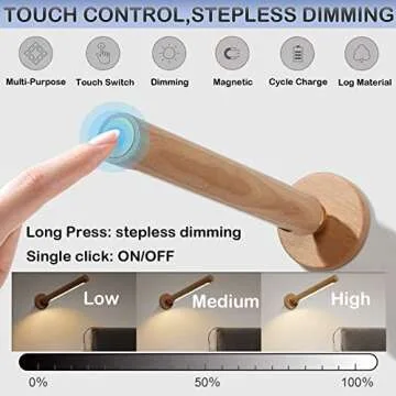 TUNJINSHOU 360° Rotatable Wooden Led - Magnetic Detachable Stepless Dimmable Rechargeable Wall Light, Bedroom Living Room USB Night Light (Yellow)