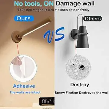 TUNJINSHOU 360° Rotatable Wooden Led - Magnetic Detachable Stepless Dimmable Rechargeable Wall Light, Bedroom Living Room USB Night Light (Yellow)