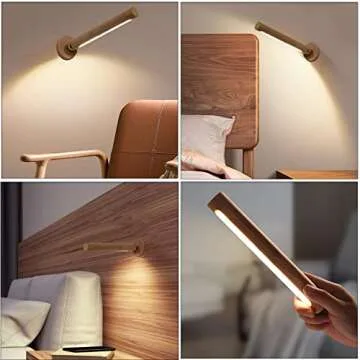 TUNJINSHOU 360° Rotatable Wooden Led - Magnetic Detachable Stepless Dimmable Rechargeable Wall Light, Bedroom Living Room USB Night Light (Yellow)