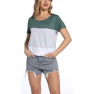 Trendy Color Block Short Sleeve T-Shirt for Women