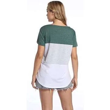 Trendy Color Block Short Sleeve T-Shirt for Women