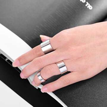 PROSTEEL 925 Sterling Silver Ring 10mm Flat Plain Wide Band Ring Adjustable Men Women Jewelry