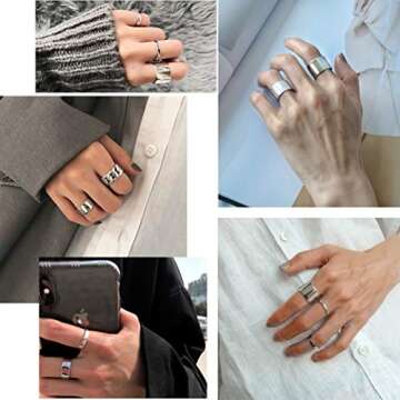 PROSTEEL 925 Sterling Silver Ring 10mm Flat Plain Wide Band Ring Adjustable Men Women Jewelry