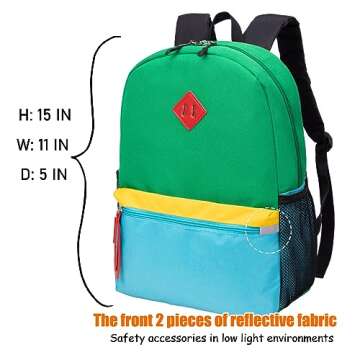 HawLander Little Kids Backpack for Boys Toddler School Bag Fits 3 to 6 years old, 15 inch, Green Blu...