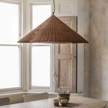 YUJIDAO Woven Rattan Pendant Lamp,23.6 Inch Large Natural Simple Hand Weaved Coastal Beach Brown Hem...